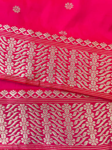 Assam Pat Mulberry Silk Saree | Bright Pink | Silver Zari | Handwoven | Silk Mark Certified | Ships from California